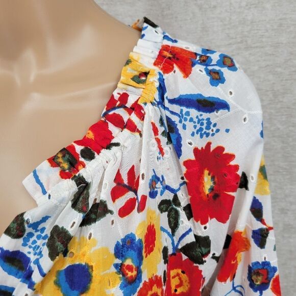 Intro Cotton Floral Print Eyelet Embroidered Women's Button Down Top NEW - Picture 2 of 11